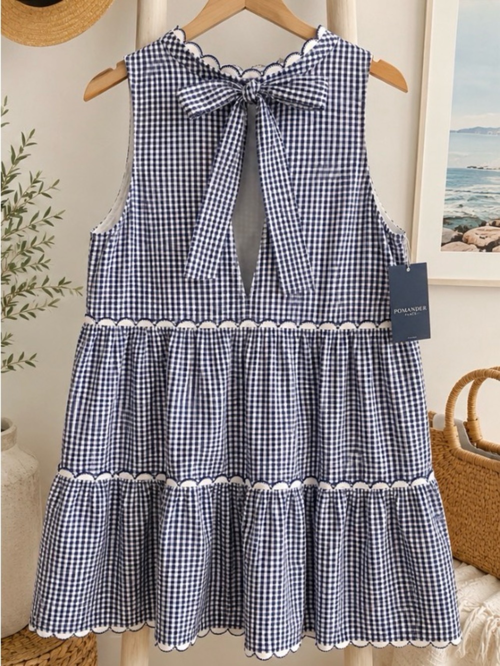 Pomander Place Morgan Dress Navy Gingham Sleeveless Tiered Mini P2P 22’ NWT - Picture 2 of 2